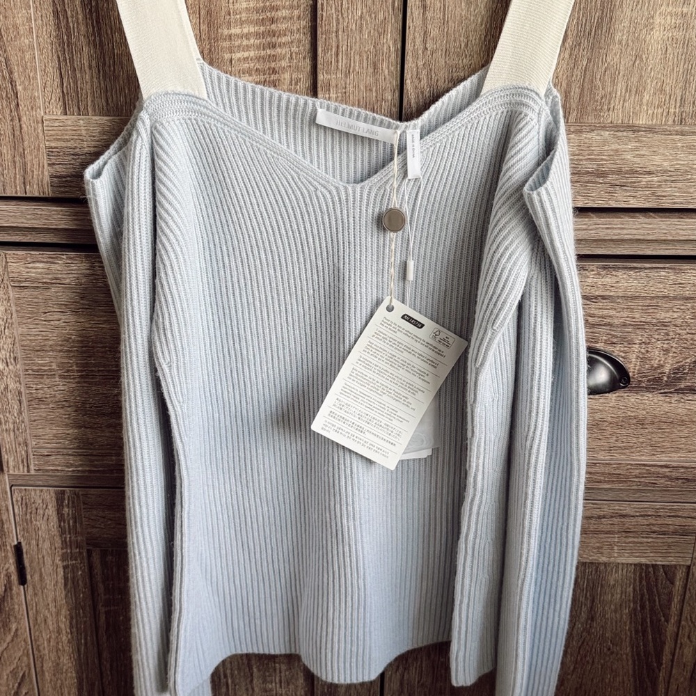 Helmut Lang Off-the-Shoulder Sweater in Light Blue